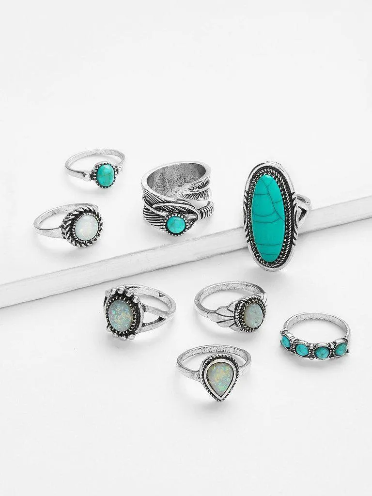 Turquoise Ring Set 8pcs