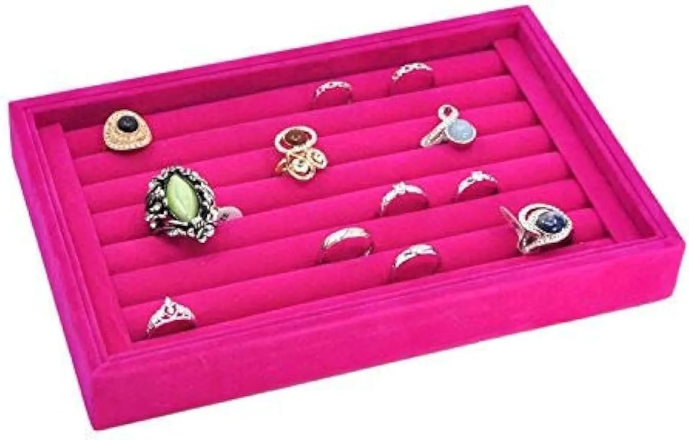 Velvet Ring Earrings Display Box, 7 Slots Cufflinks Trays Showcase Display Ring Insert Case Holder Organizer, Ring Jewellery Display Storage Box Tray Case Organiser for Tie Clip