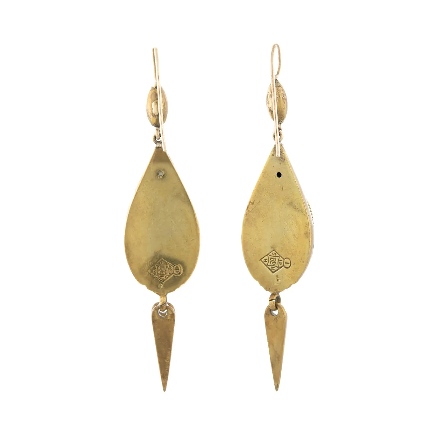 Victorian 9kt, Onyx   Pearl Dangle Earrings