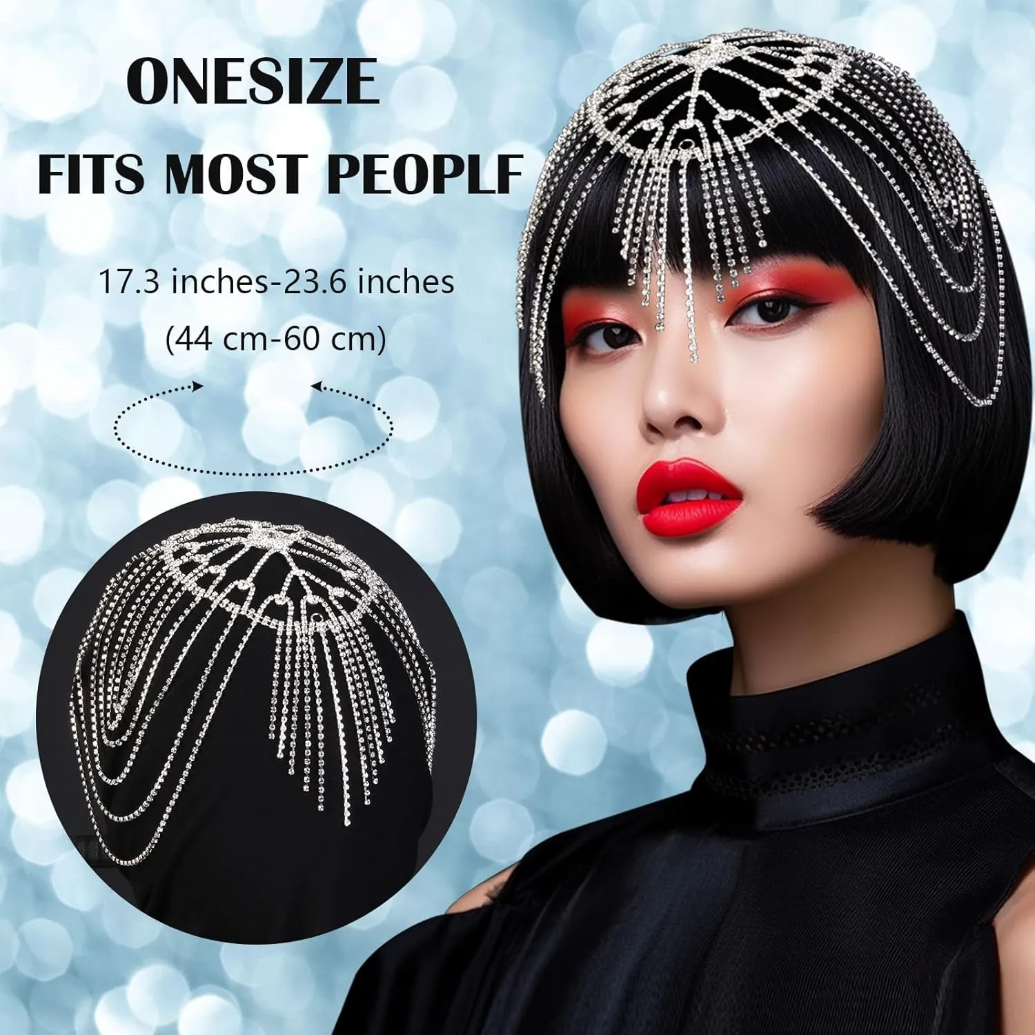 Vijiv 1920s Rhinestone Headpiece for Women Wedding Bride Flapper Beaded Cap Jewelry Roaring 20s Gatsby Accessoreis for Party
