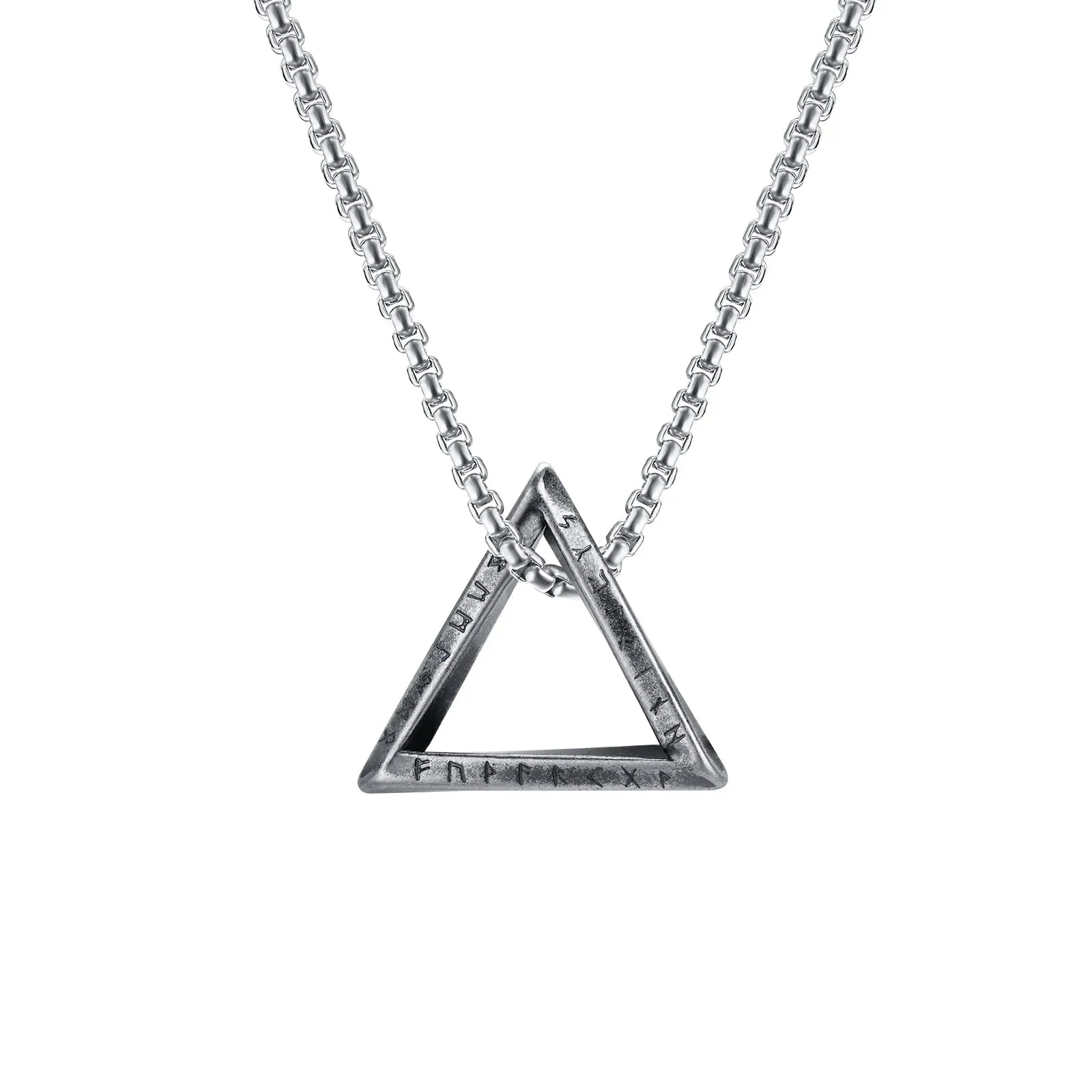 Vnox Norse Viking Pendant Necklaces, Men Twisted Stainless Steel Mobius Triangle Charm, Vegvisir Nordic Valknut Geometric Collar