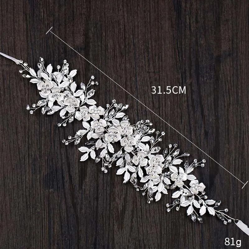 White Beaded Rhinestone Leaf Cluster Headband Hairband Wedding Hair Vine