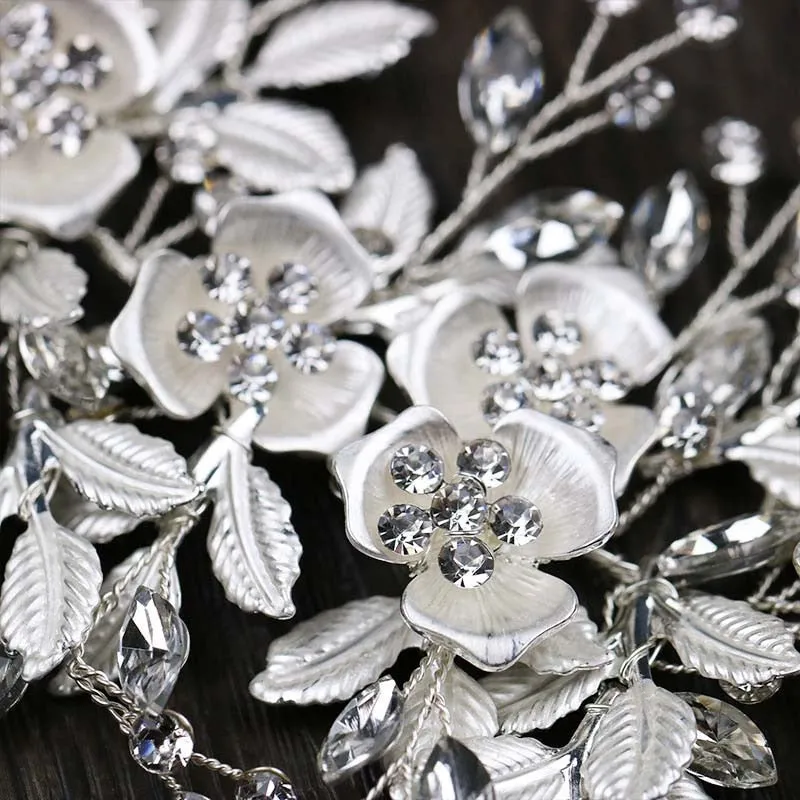 White Beaded Rhinestone Leaf Cluster Headband Hairband Wedding Hair Vine