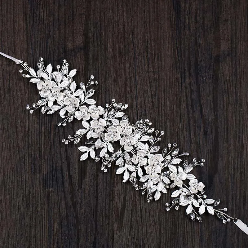White Beaded Rhinestone Leaf Cluster Headband Hairband Wedding Hair Vine