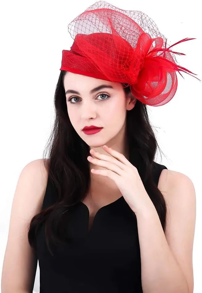 Women Fascinators Derby Church Tea Party Wedding Flower Feathers Headpiece with Headband Clips