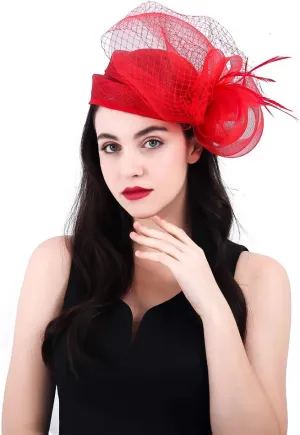 Women Fascinators Derby Church Tea Party Wedding Flower Feathers Headpiece with Headband Clips