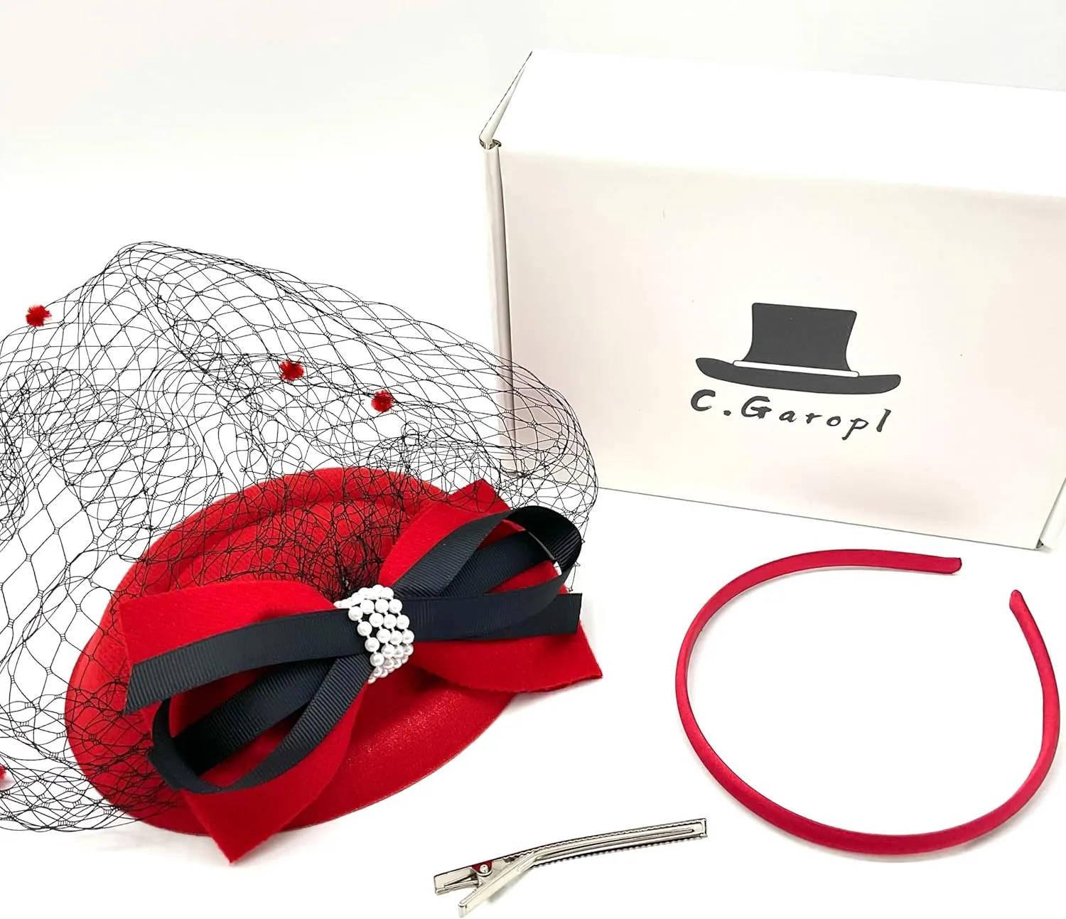 Women Fascinators Hat Hair Clip Wedding Cocktail Headband Tea Party Feather Flower Pillbox Hat with Veil