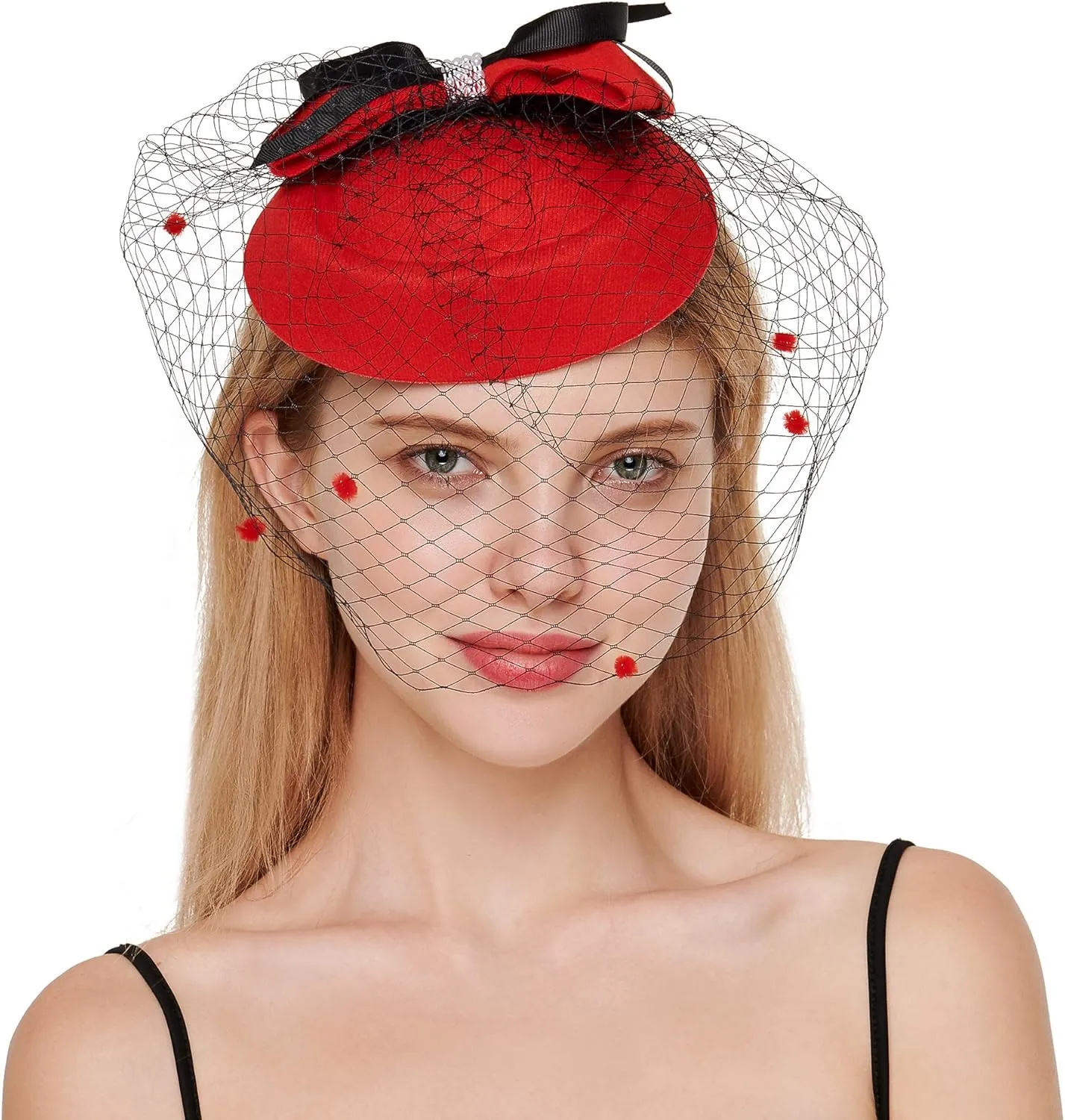 Women Fascinators Hat Hair Clip Wedding Cocktail Headband Tea Party Feather Flower Pillbox Hat with Veil