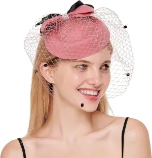 Women Fascinators Hat Hair Clip Wedding Cocktail Headband Tea Party Feather Flower Pillbox Hat with Veil
