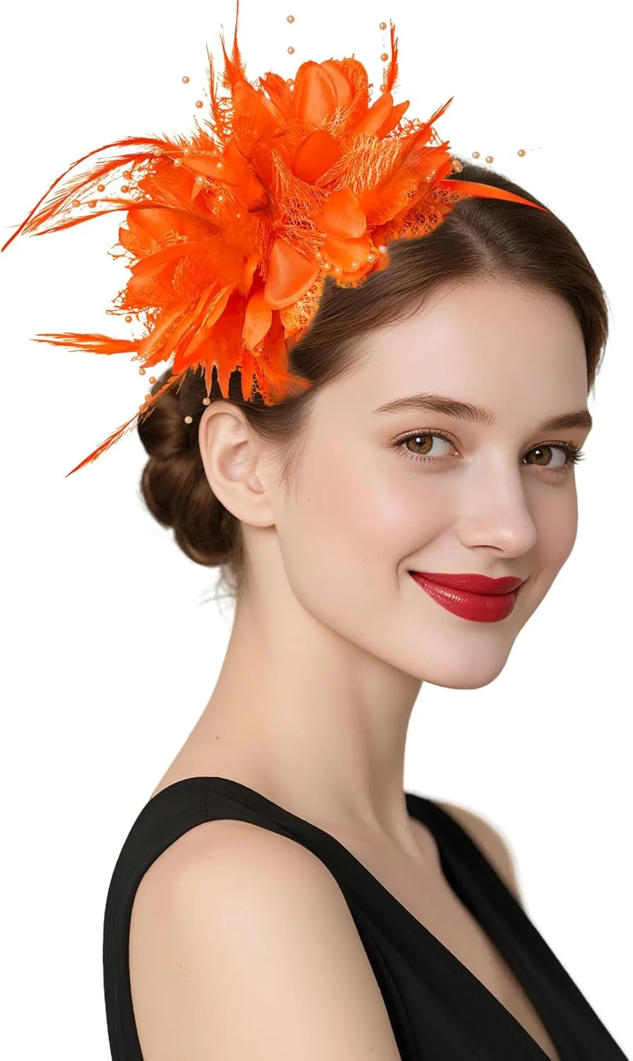 Womens Fascinators Hats Tea Party Hats for Women, Feather Pearl Veil Headband for Wedding Cocktail Dresses Accessories