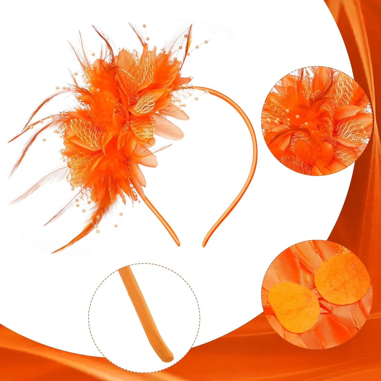 Womens Fascinators Hats Tea Party Hats for Women, Feather Pearl Veil Headband for Wedding Cocktail Dresses Accessories