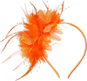 Womens Fascinators Hats Tea Party Hats for Women, Feather Pearl Veil Headband for Wedding Cocktail Dresses Accessories