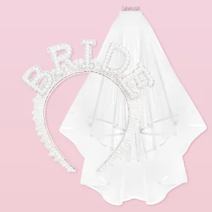 YARIEW Pearl Headband   Bride Veil Set for Women and Girls, Bride Headband Bachelorette Party Decorations Bridal Headband for Wedding White Pearl Headpiece, Bridal Shower Decorations Gifts YARIEW Pearl Headband   Bride Veil Set for Women and Girls, Bride Headband Bachelorette Party Decorations Bridal Headband for Wedding White Pearl Headpiece, Bridal Shower Decorations Gifts