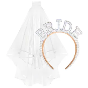 YARIEW Pearl Headband   Bride Veil Set for Women and Girls, Rhinestone Bride Headband Bachelorette Party Decorations Bridal Headband for Wedding White Pearl Headpiece, Bridal Shower Decorations Gifts